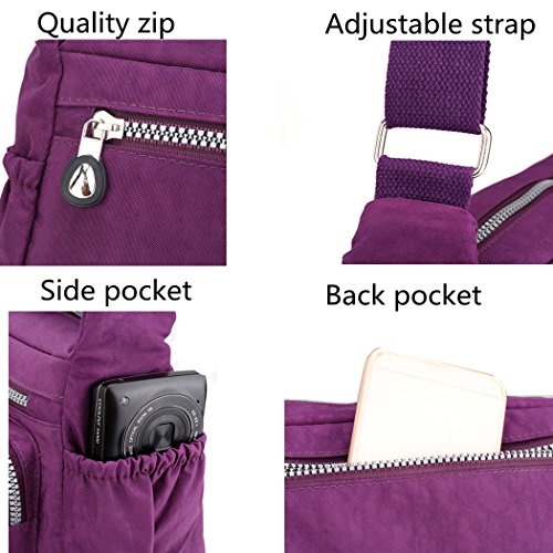 Bolsos de hombro tipo bandolera, de nailon, para mujer, modernos, estilo casual, color Morado, talla Small