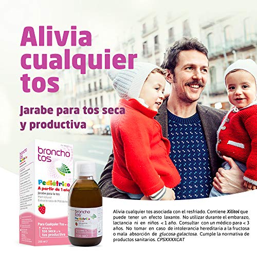 Bronchotos Pediátrico – Jarabe tos seca y productiva. Niños partir de 1 año. Sin Lactosa. Sin Gluten. Sabor fresa.