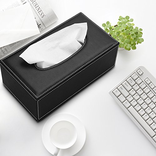 BTSKY - Caja de pañuelos de poliuretano y cuero, forma rectangular, ideal para oficina