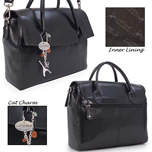 CATWALK COLLECTION - Bolso de Mano/Oganizador con correa para el hombro - iPad/Tablet - Cuero Vintage - ELLA - Negro