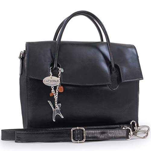 CATWALK COLLECTION - Bolso de Mano/Oganizador con correa para el hombro - iPad/Tablet - Cuero Vintage - ELLA - Negro