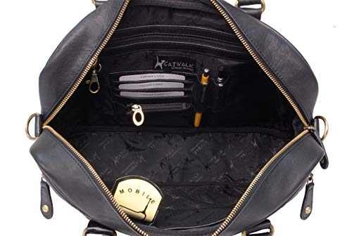CATWALK COLLECTION - Bolso de Mujer Para Trabajo/Oficina - Cuero Vintage - SIENNA - Negro