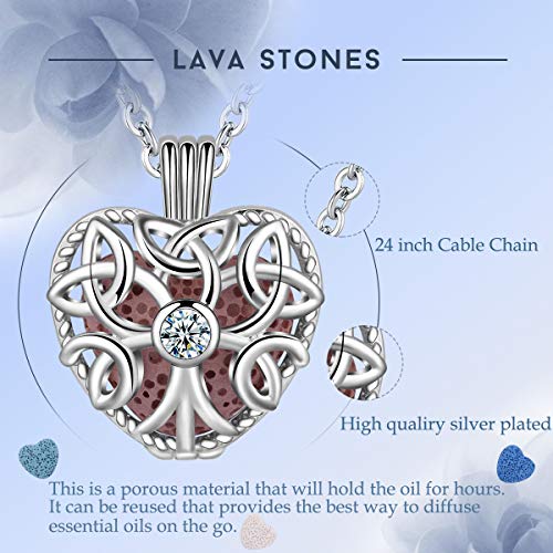 CELESTIA Collar de Difusor de Aceite Esencial para Mujer, Colgante Plateado de árbol de la Vida, 7 Piedras de Lava, Joyería de Aromaterapia
