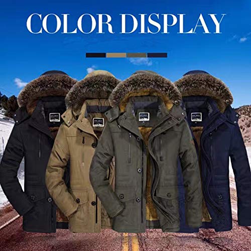 Chaqueta Parka Hombre Abrigos Parka con Capucha Prueba de Viento Abrigo Invierno Cálido Abrigo de Algodón Caqui L