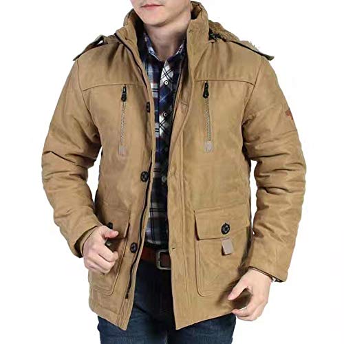 Chaqueta Parka Hombre Abrigos Parka con Capucha Prueba de Viento Abrigo Invierno Cálido Abrigo de Algodón Caqui L