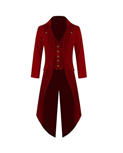 Chaqueta Steampunk Irregular Gotico Manga Larga Ropa De La Vendimia Viste Traje De Cosplay para Hombres Rojo S