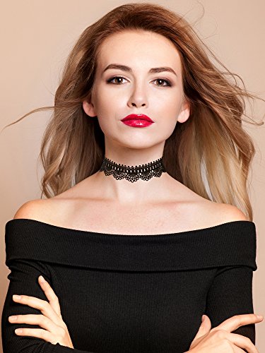 Chocker Negro Gargantilla de Encaje Collar Gótico para Mujeres Chicas, Negro, 6 Piezas