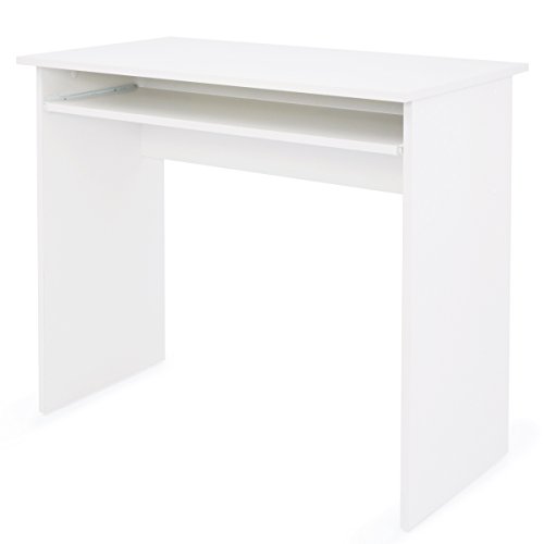 COMIFORT Mesa de Ordenador con Bandeja Extraíble - Escritorio Robusto de Estilo Moderno y Minimalista, para Despacho o Sala de Estudio, Color Blanco