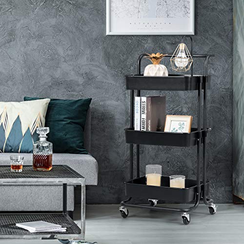 COSTWAY Carro Multiuso de Servicio con Ruedas Carrito Auxiliar para Cocina Baño Peluquería Carga hasta 60kg (Negro)