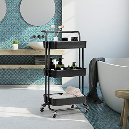 COSTWAY Carro Multiuso de Servicio con Ruedas Carrito Auxiliar para Cocina Baño Peluquería Carga hasta 60kg (Negro)