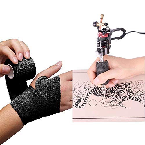 Cubierta de agarre de tatuaje - Sotica 6 Piezas Cinta de cubierta de agarre de tatuaje desechable Vendaje elástico autoadhesivo, Tubo de agarre de mango para accesorios de agarre de máquina de tatuaje