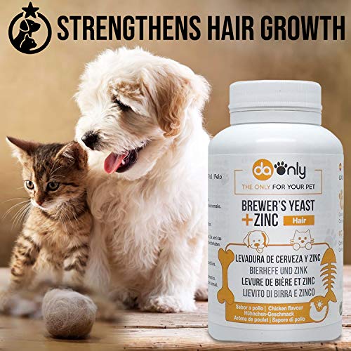 DAONLY Levadura de Cerveza + Zinc + Vitamina E para Perros y Gatos. Suplemento Nutricional para el Pelo, la Piel y Las Uñas de tu Mascota. Fuente Natural de vitaminas B.