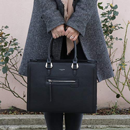 David Jones - Bolso de Mano Trabajo Mujer - Shopper Tote Bag PU Piel - Grande Bolso Bandolera Hombro Cuero Asa Superior - Maletines A4 Diario Vida Satchel Mensajero Oficina Escuela - Azul Marino