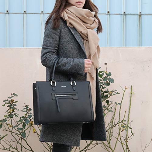 David Jones - Bolso de Mano Trabajo Mujer - Shopper Tote Bag PU Piel - Grande Bolso Bandolera Hombro Cuero Asa Superior - Maletines A4 Diario Vida Satchel Mensajero Oficina Escuela - Azul Marino