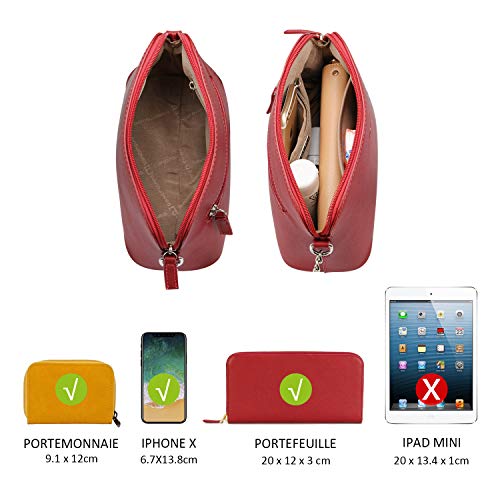 David Jones - Pequeño Bolso Bandolera Cadena Mujer - Bolsos de Hombro Cruzado Cuero PU - Mensajero Crossbody Bag - Bolso Mano Zip Embrague Clutch Pochette Noche Trabajo Moda Diario Vida - Rojo