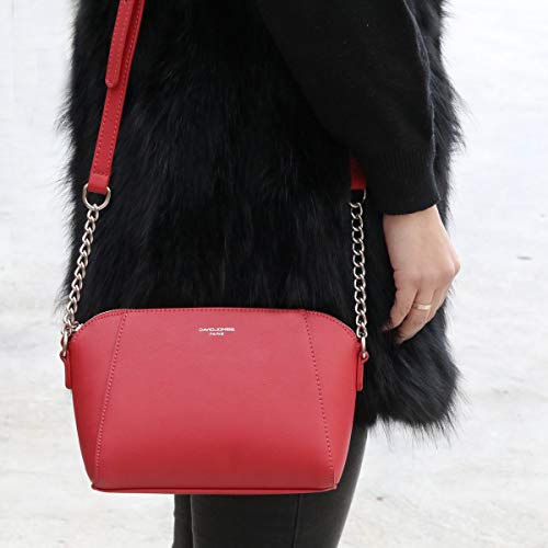 David Jones - Pequeño Bolso Bandolera Mujer - Bolsos de Hombro Cruzados Cadena Cuero PU - Mensajero Clutch Embrague Noche - Messenger Crossbody Bag - Pochette Piel Cremallera Elegante - Rojo