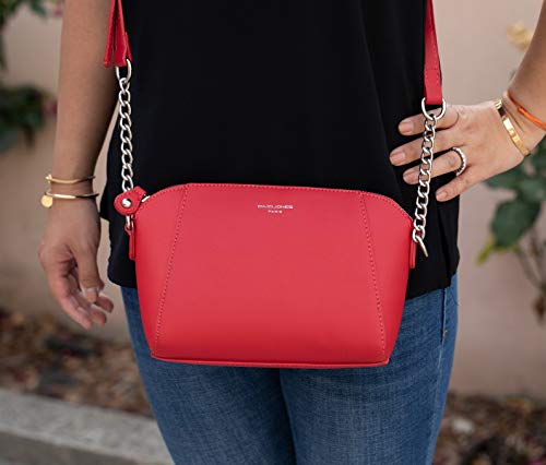 David Jones - Pequeño Bolso Bandolera Mujer - Bolsos de Hombro Cruzados Cadena Cuero PU - Mensajero Clutch Embrague Noche - Messenger Crossbody Bag - Pochette Piel Cremallera Elegante - Rojo