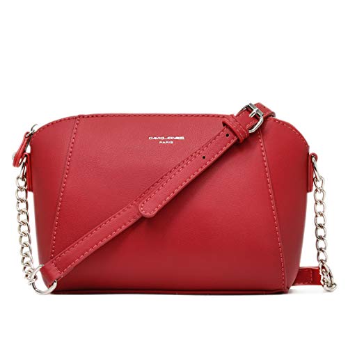 David Jones - Pequeño Bolso Bandolera Mujer - Bolsos de Hombro Cruzados Cadena Cuero PU - Mensajero Clutch Embrague Noche - Messenger Crossbody Bag - Pochette Piel Cremallera Elegante - Rojo