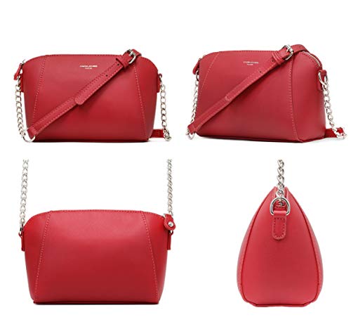 David Jones - Pequeño Bolso Bandolera Mujer - Bolsos de Hombro Cruzados Cadena Cuero PU - Mensajero Clutch Embrague Noche - Messenger Crossbody Bag - Pochette Piel Cremallera Elegante - Rojo