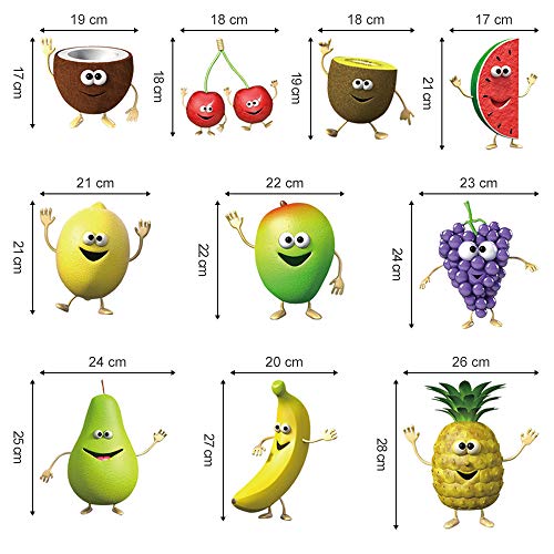 decalmile Pegatinas de Pared Cocina Fruta Emoji Vinilos Decorativos Plátano Limón Mango Emoji Adhesivos Pared Cocina Comedor Refrigerador Infantiles Niños Dormitorio Salón