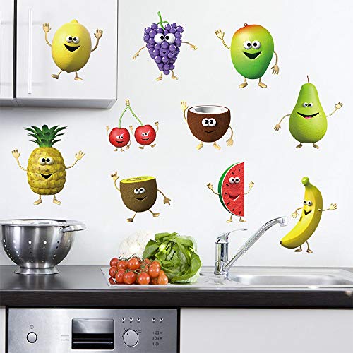 decalmile Pegatinas de Pared Cocina Fruta Emoji Vinilos Decorativos Plátano Limón Mango Emoji Adhesivos Pared Cocina Comedor Refrigerador Infantiles Niños Dormitorio Salón