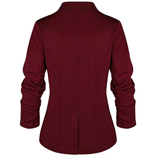 DEELIN La Moda De La Mujer Profesional OL Estilo De Tres Mangas Blazer Elegante Delgada Chaqueta De Cuello Blanco (XL, Vino)
