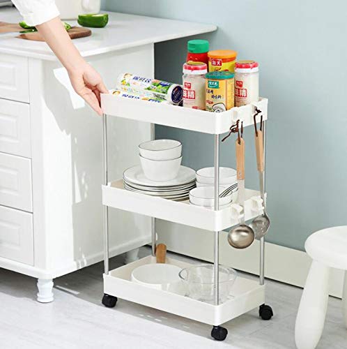 Delgeo Carro de Cocina de 4 Capas con Ruedas, Altura 86 cm, para Cocina, Oficina, baño Estante de Almacenamiento Mejorado (Blanco)