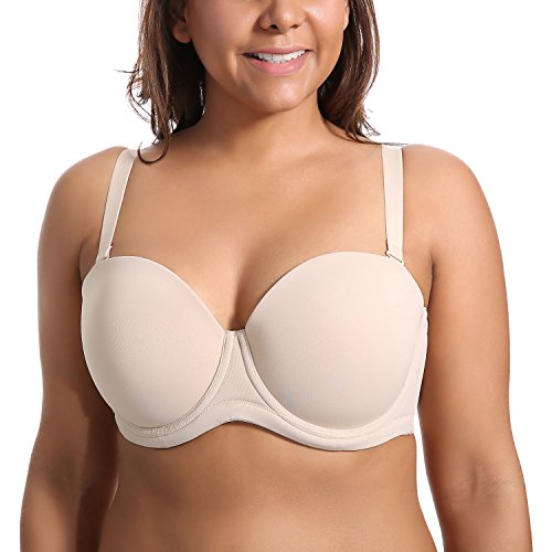 DELIMIRA - Sujetador sin Tirantes Tallas Grandes Push Up de Silicona para Mujer Beige 105B