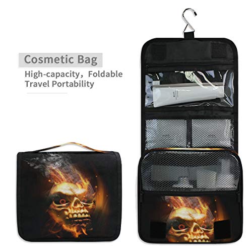 DEZIRO Bolsa de maquillaje de viaje Bolsa de cosméticos de humo de fuego Esqueleto Cráneo lindo bolsa de almacenamiento para mujeres con gancho colgante de pared bolsa