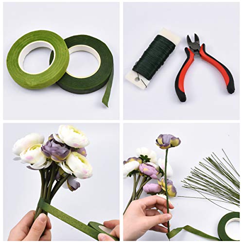 Dokpav Kit de Arreglos Florales, 9 Pz Herramienta Florales, Cinta Floral Verde Tape, Alambre Florista, cintas, Cortador de Alambre y Tijeras para Hermoso Arreglo de Ramo