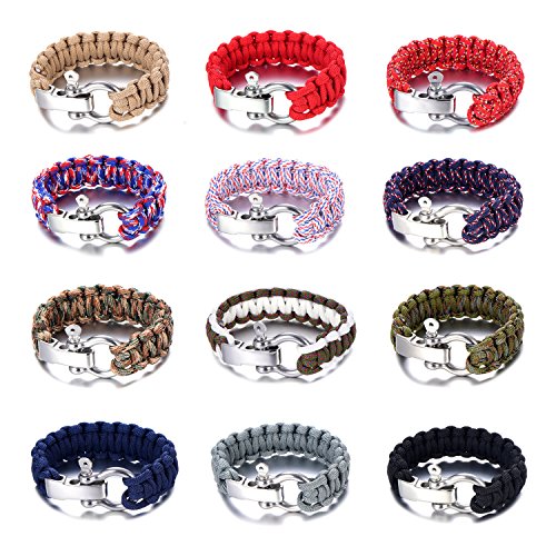 DonDon Paracord Pulsera de Supervivencia para Hombres Acero Inoxidable Fabricada Brazalete Trenzado para Actividades Outdoor olivarero-Gris-marrón