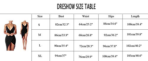 DRESHOW Women's Sexy Deep V Neck Sleeveless Spaghetti Strap Bodycon Wrap Dress Front Slit Bandage Midi Club Dress