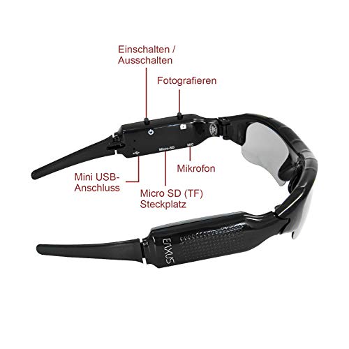 Eaxus®️ Gafas de Video de acción/Gafas de espía/Gafas de cámara. cámara de acción con Gafas de Sol - Mini cámara y micrófono. Cámara de Video Oculta, cámara de vigilancia VGA