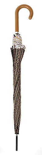 Elegante Paraguas Vogue de Estilo clásico. Paraguas Mujer. Estampados con Motivos Cadenas. Paraguas automático, antiviento y Acabado Teflón. (Estampado Fondo Negro Cadena Fina Dorada)