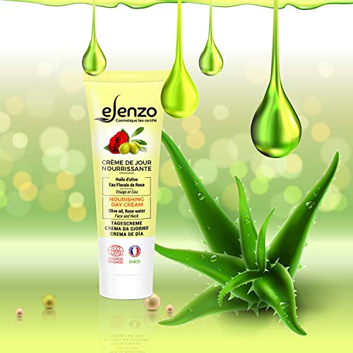eLenzo • Crema de día orgánica • Crema hidratante facial y cuello • Aloe vera, agua de rosa, aceite de karité • Fabricada en Francia y certificada por Ecocert • Todo tipo de piel • 50 ml