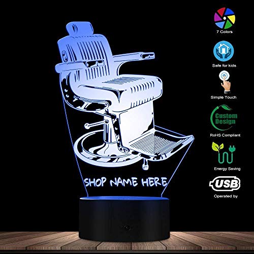 ENLAZY Diseño de Silla de peluquería a la Antigua Lámpara de ilusión óptica 3D personalice su Nombre de peluquería Idea cumpleaños para Estilista Aniversario de peluquería