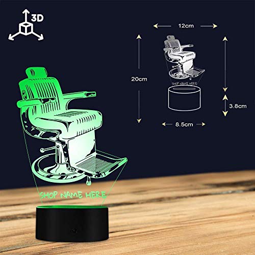 ENLAZY Diseño de Silla de peluquería a la Antigua Lámpara de ilusión óptica 3D personalice su Nombre de peluquería Idea cumpleaños para Estilista Aniversario de peluquería