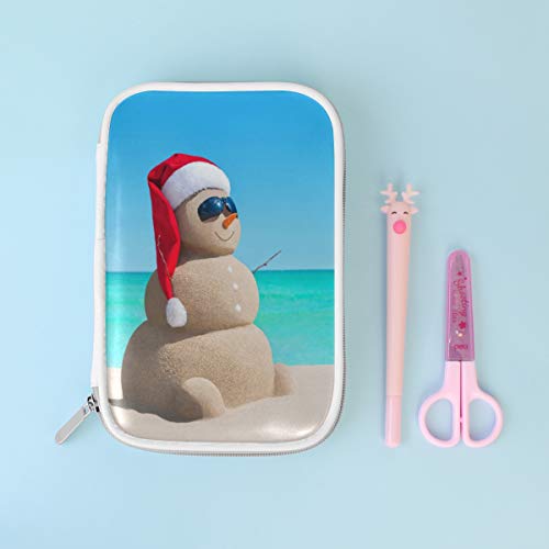 Estuche de lápices de gran capacidad Muñeco de nieve en el mar Playa Estudiante Titular de la pluma Organizador Papelería Maquillaje Bolsa de cosméticos Bolsa para oficina escolar