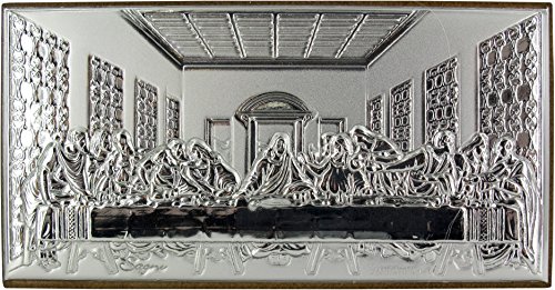 Ferrari & Arrighetti Cuadro Última Cena de Plata 925 y Madera - 10 x 5 cm (Paquete de 2 Piezas)