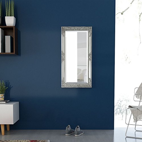 Festnight Espejo de Pared Estructura de Madera Estilo Barroco Plateado 100x50 cm