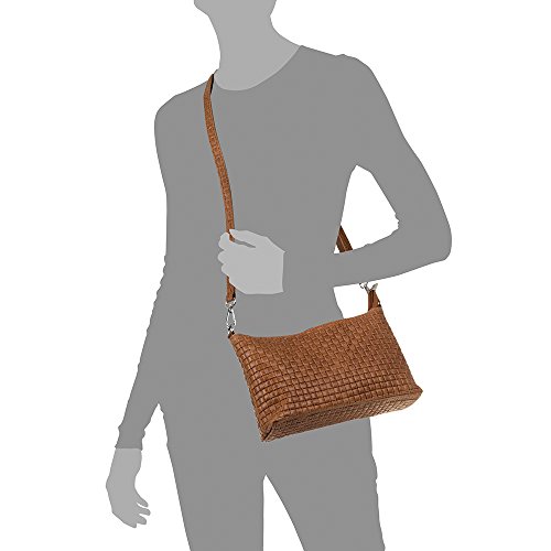 FIRENZE ARTEGIANI. Zia Bolso Bandolera Mujer.Piel auténtica Gamuza Grabado Geométrico .Made in Italy. Vera Pelle Italiana.27x7,5x15 cm. Color: Cuero