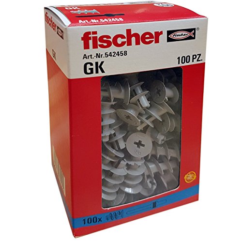 Fischer 542458 tacos para yeso GX, Gris, Juego de 100 piezas