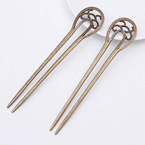 Frcolor 2pcs mujeres vintage ahueca hacia fuera palillos del pelo en forma de U palos de pelo para bollos pernos de pelo pinza de pelo accesorios para el cabello (bronce)