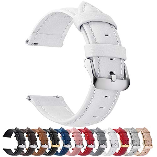 Fullmosa Axus Correa Piel, 12 Colores para Correa Reloj, Huawei Samsung Correa/Banda/Pulsera/Strap 14mm 16mm 18mm 19mm 20mm 22mm 24mm, Blanco + Hebilla de Plata, 20mm