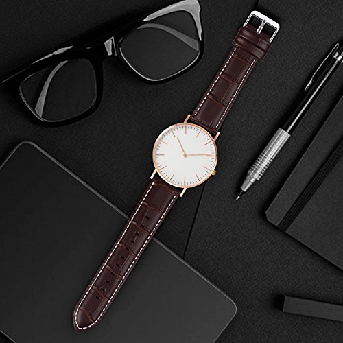 Fullmosa Bambu Piel Correa,7 Colores para Correa/Banda/Pulsera/Strap de Reloj Huawei/Samsung/Recambio/Reemplazo 18mm 20mm 22mm 24mm,Marron Oscuro 22mm