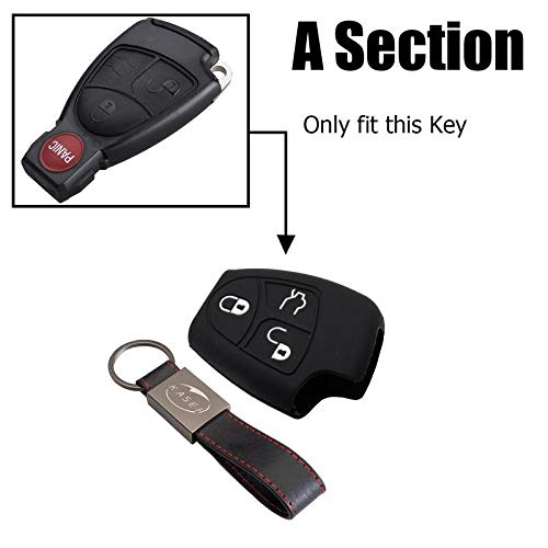 Funda Silicona para Mercedes – Carcasa Llaveros 3 Botones para Coche Classe-E S A CLA GLA GLE GLC GLK Cover Case Protección Remoto Mando Auto (Negro/Solo Keyless GO)