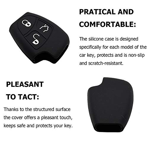 Funda Silicona para Mercedes – Carcasa Llaveros 3 Botones para Coche Classe-E S A CLA GLA GLE GLC GLK Cover Case Protección Remoto Mando Auto (Negro/Solo Keyless GO)