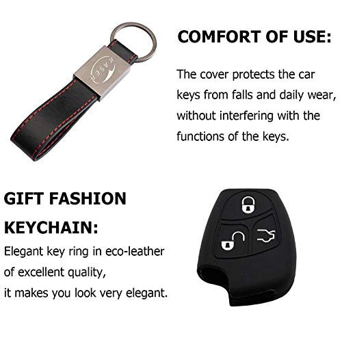 Funda Silicona para Mercedes – Carcasa Llaveros 3 Botones para Coche Classe-E S A CLA GLA GLE GLC GLK Cover Case Protección Remoto Mando Auto (Negro/Solo Keyless GO)