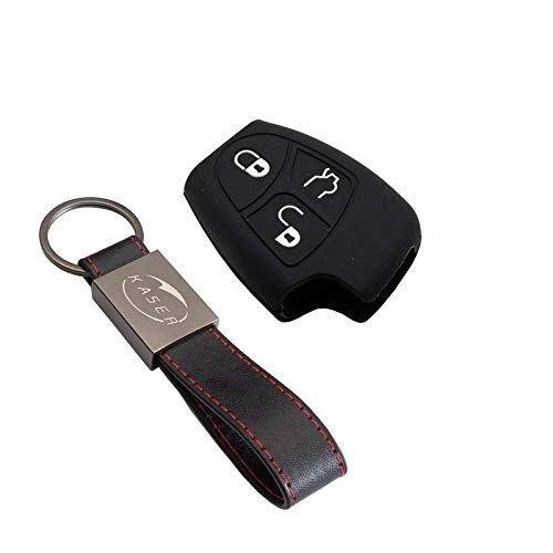 Funda Silicona para Mercedes – Carcasa Llaveros 3 Botones para Coche Classe-E S A CLA GLA GLE GLC GLK Cover Case Protección Remoto Mando Auto (Negro/Solo Keyless GO)