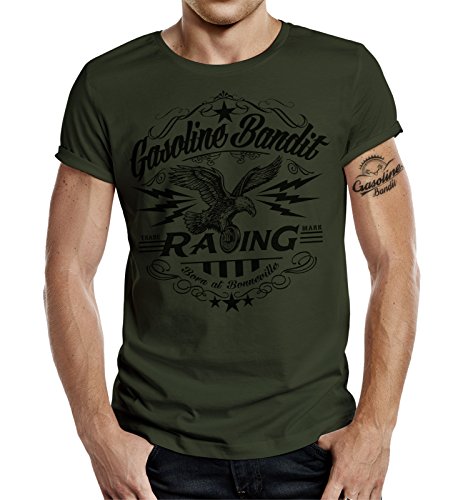 Gasoline Bandit Original Biker Camiseta: Born in Bonneville Oliv-XL